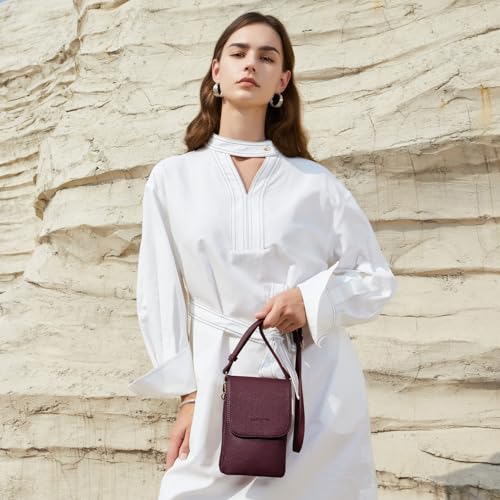 Image of BOSTANTEN Vegan Leather Small Crossbody Bags for Women Designer Cell Phone Bag Wallet Purses Adjustable Strap, A-05-burgundy Red, Small, Small Purse