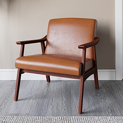 Belleze Modern Accent Armchair Chair Upholstered Faux Leather Club Chair With Wooden Frame Legs, Cushioned Seat And Backrest For Living Room - Bianca (Brown) #TOP14