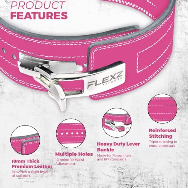 Flexz Fitness Lever Weight Lifting Belt Leather - 10MM 13MM Powerlifting Gym Belts for Men & Women - Lower Back Support for Weightlifting Deadlifts Squats Heavy Duty IPF Bodybuilding