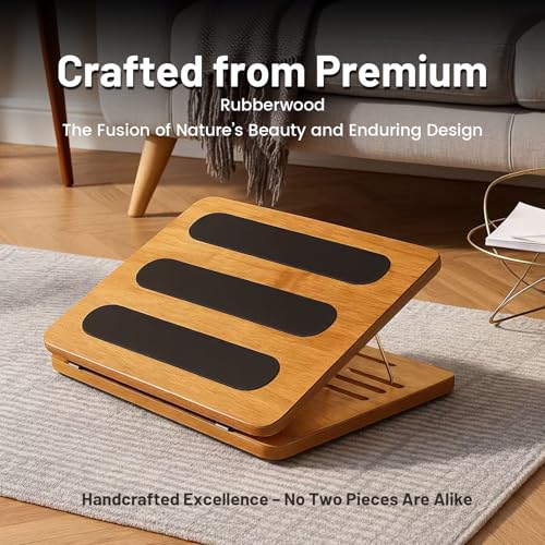 Foot Rest for Under Desk at Work - Wooden Adjustable Office Footrest with Foam Cushion Pad, 4 Heights & Ergonomic Anti-Slip Design for Home & Office (Natural) - Image 3