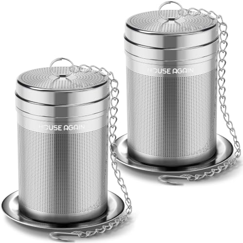 House Again 2 Pack Tea Infusers, Extra Fine Mesh Tea Strainers for Loose Tea, Updated Slim Threaded Lid & 304 Stainless Steel, Loose Leaf Tea Steeper for Brew Tea Spices & Seasonings