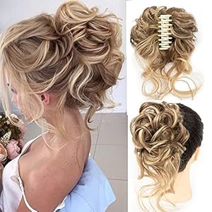 Messy Hair Bun Hair pieces for Women Clip in Claw Hair Pieces Synthetic Chignon Super Long Tousled Updo Hair Bun Extensions Wave Curly Hairpieces for Daily Wear(12/24)