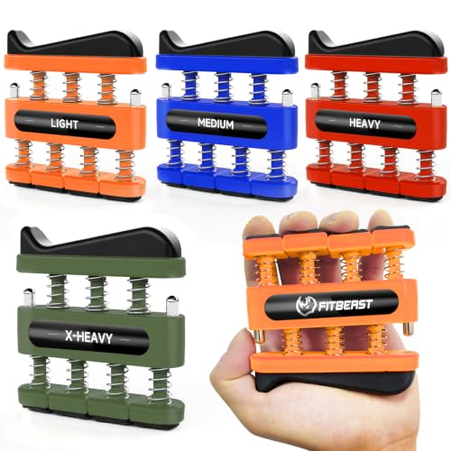 FitBeast Finger Strengthener, Finger Exerciser 4-Pack, Hand Exerciser for Improve Dexterity and Strength in Fingers, Hands, Forearms–Grip Strength Trainer for Musicians, Climbers (4 Piece Set)