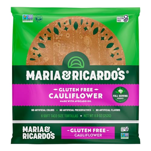 Maria & Ricardo's Cauliflower Grain Free Tortillas. (3 Packages) 1 serving of vegetables in each tortilla. Non GMO PV. Vegan. Gluten Free. 6 Tortillas per Pack (18 Tortillas)