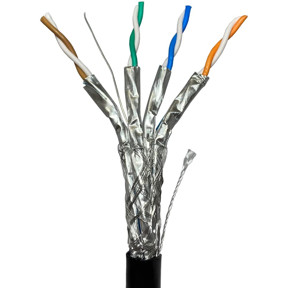 Câble blindé CAT7a extérieur en cuivre pur 23 AWG S/FTP Ethernet, 40 Gigabit pour réseau Internet externe, câble professionnel résistant aux UV et aux températures 300 m