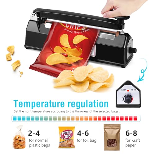 image for METRONIC 8 inch Bag Sealer, Black Impulse Heat Sealer for Plastic Bags
