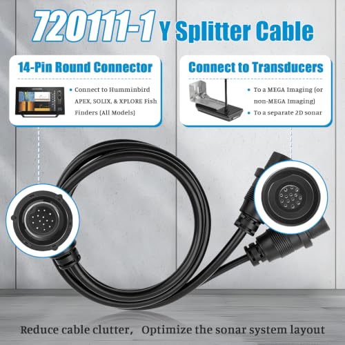 Image of 720111-1 14 M ID SIDB Y Splitter Cable for Humminbird SOLIX APEX XPLORE | 30 Inch Marine-Grade Cable, Connect Side Imaging & 2D Transducers, Supports Airmar Transducer ID, Plug-and-Play