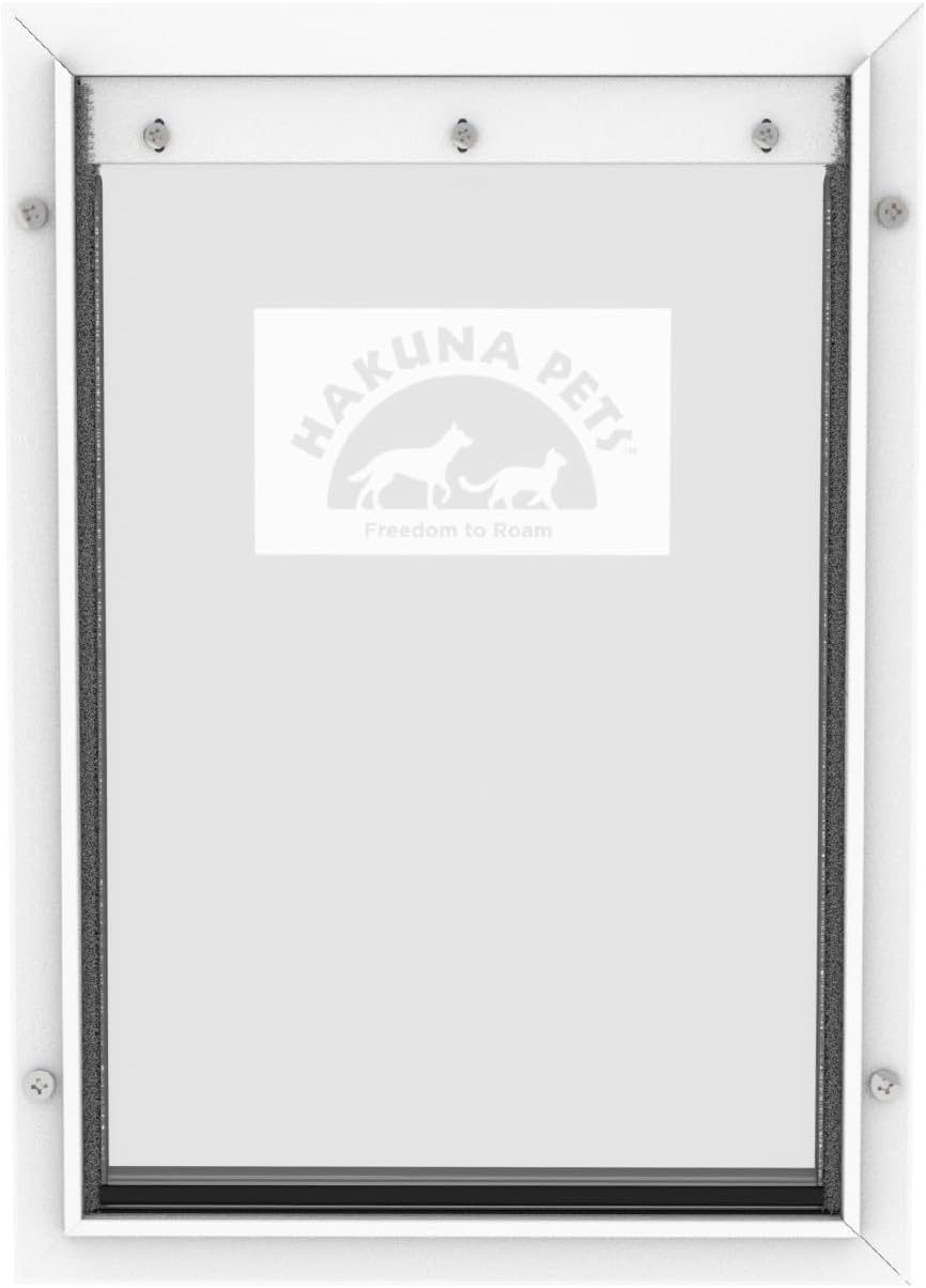 Hakuna Pets Deluxe Aluminum Pet, Cat and Dog Door with 2-Way Locking Panel for Screens, Doors and Walls up to 2.8" Thick, Large, White