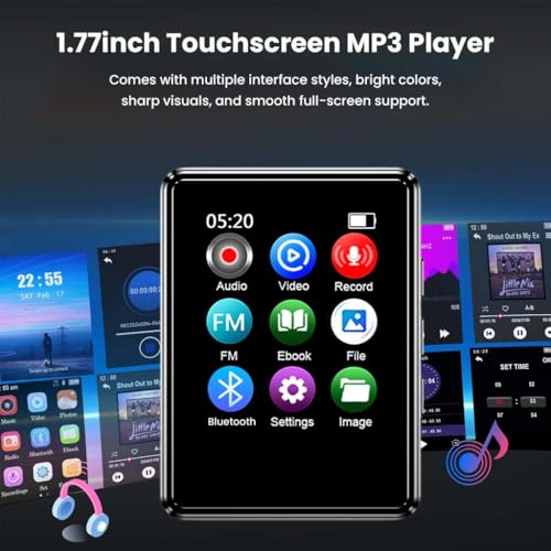 Image of M01 Portable Mp3 Music Player with Bluetooth 5.0, Hi-Fi Audio, 1.77-inch Colour Screen, 32gb Storage (up to 128gb), Type-C Port, SD Card Slot, Video Playback, E-Book, Alarm (Black)