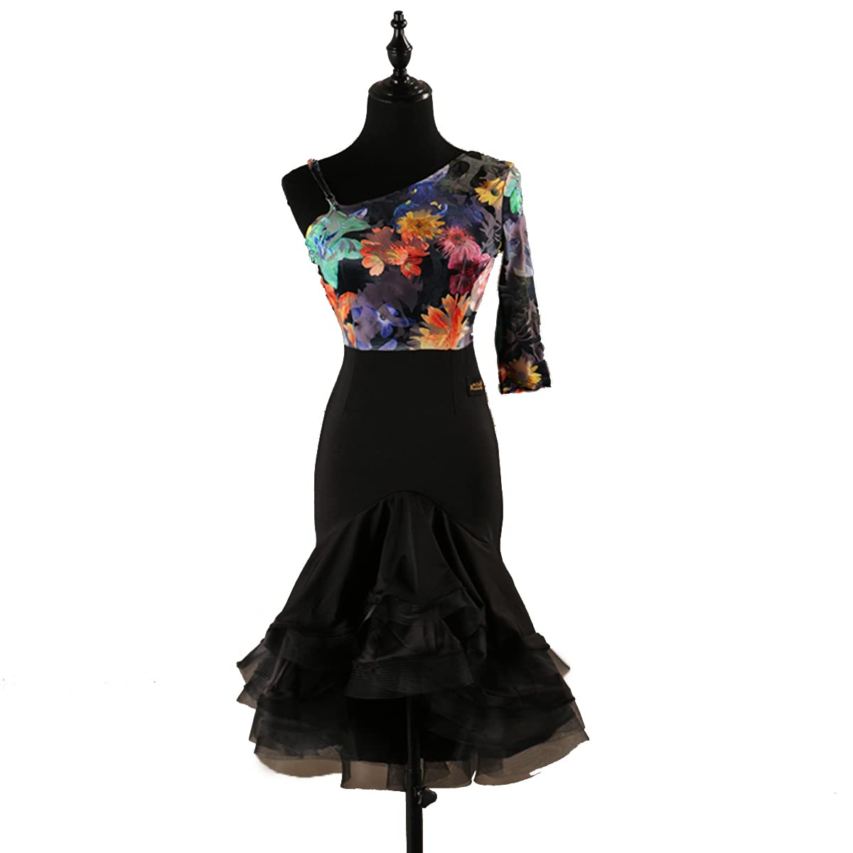 Damen Latein-Tanzkleider Ballsaal Einarm Salsa Samba Cha Cha Übungsrock Schwarzes Latein-Wettkampfkleid Walzer Performance Kleid Foxtrot Praxisrock Ballsaal Tanzkleider