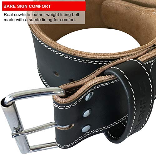 Steel Sweat Weight Lifting Belt - 4 Inches Wide By 10Mm - Single Prong Powerlifting Belt That's Heavy Duty - Genuine Cowhide Leather - Large Texus #TOP6