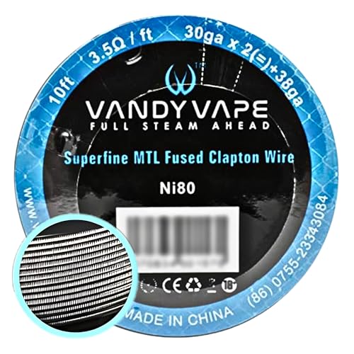 VANDY VAPE Ni80 Superfine MTL Wire [30ga x 2+38ga | 10ft] - Superfine DIY MTL Nichrome Fused Clapton Wire, No Nicotine (3.5 ohm/ft)