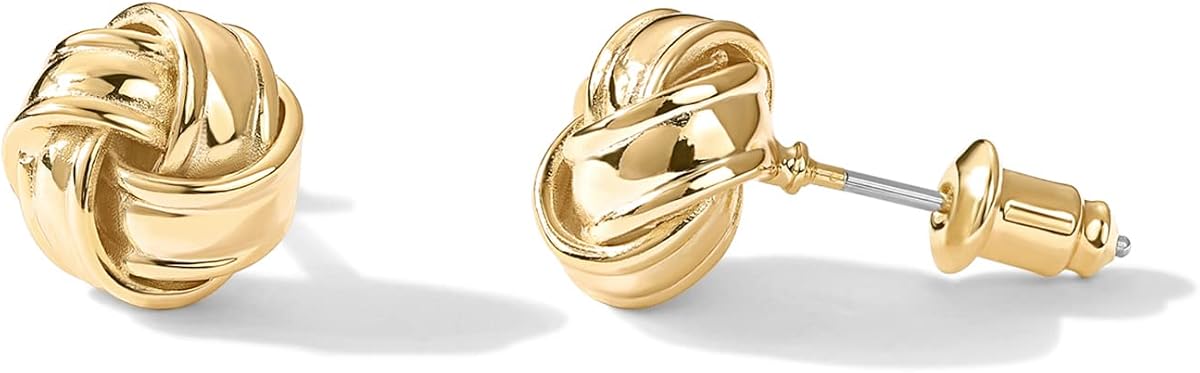 14K Gold Plated Love Knot Stud Earrings for Women, Small Elegant Stud