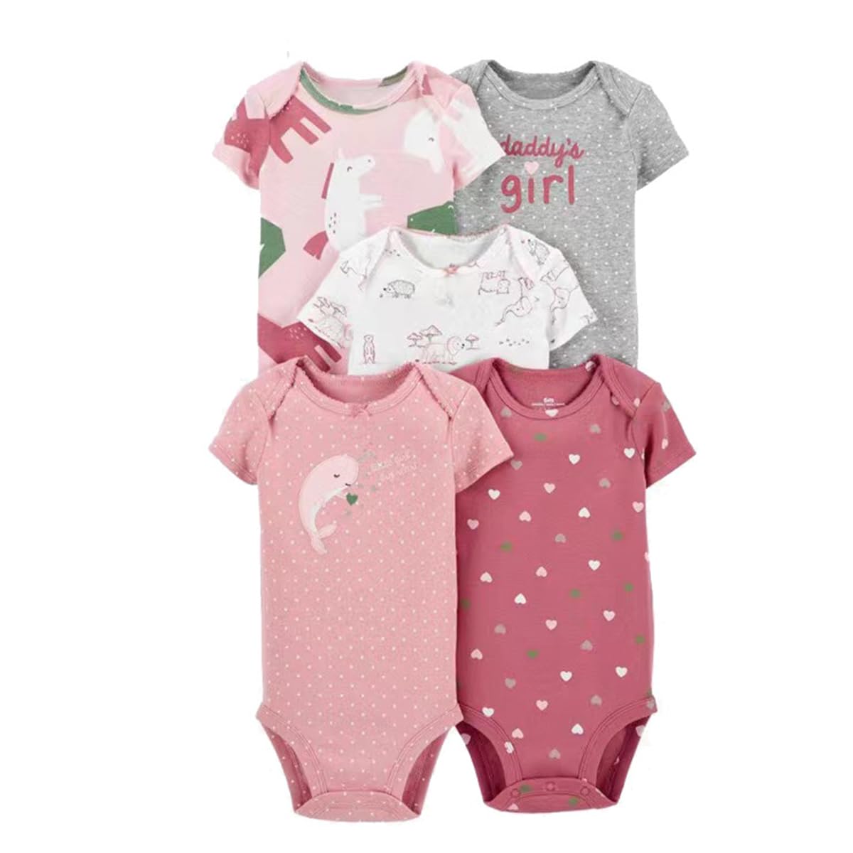 Unisex Baby Krótki Rękaw Body z Krótkimi Rękawami z Nadrukiem Wykonane – 5 Sztuk, Miękkie i Wysokiej Jakości 101% Bawełna Ekologiczna