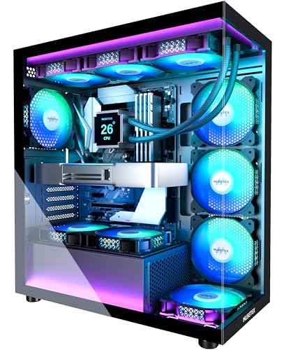 MUSETEX Caja PC ATX 7 Ventiladores PWM ARGB Pre-Instalados, Type-C Mid Tower Caja de Ordenador con Doble Cristal Templado Full View, Caja PC Gaming,Negro(K2)