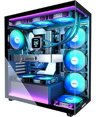 MUSETEX ATX PC Case 7 PWM ARGB Fans Pre-Installed, Type-C Mid Tower Computer Case with Full-View Dual Tempered Glass, Gaming PC Case, Black(K2)