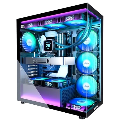 MUSETEX ATX PC Case 7 PWM ARGB Fans Pre-Installed, Type-C Mid Tower Computer Case with Full-View Dual Tempered Glass, Gaming PC Case, Black(K2)