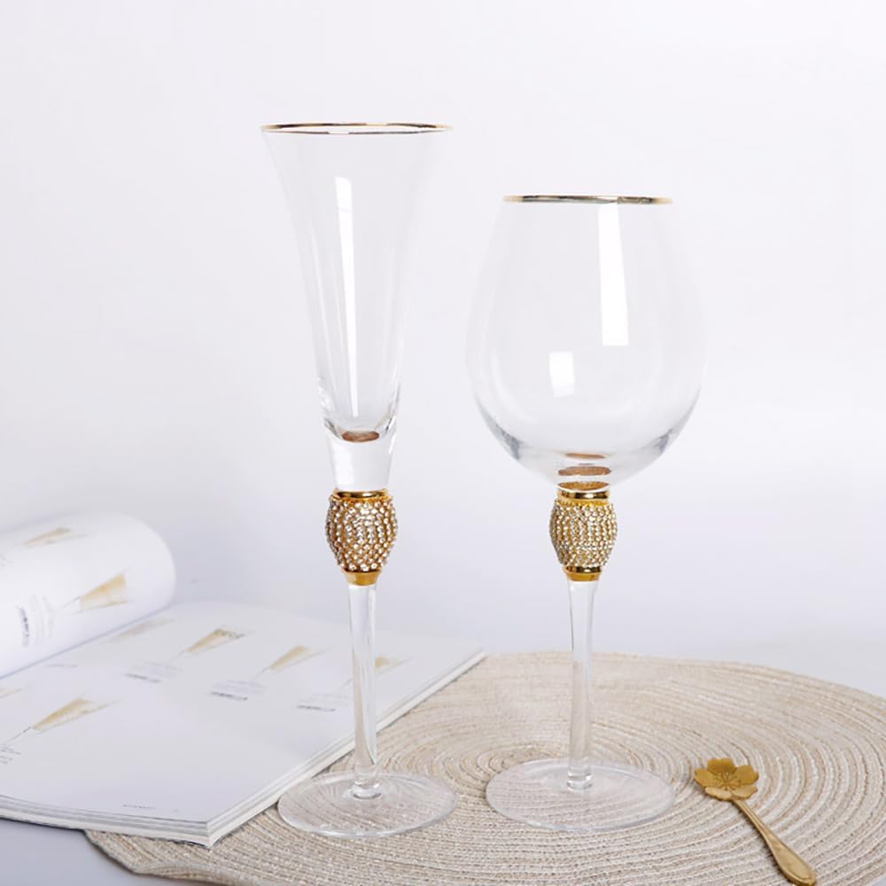 Premium Crystal Glass Gold Rimmed Red Wine Glasses Set of 6, Gold Wine Glasses With Diamonds