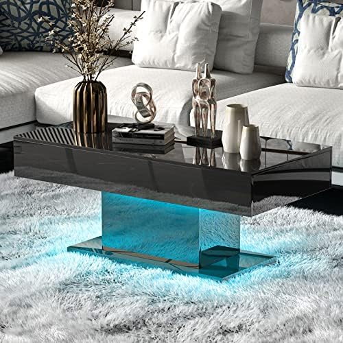 KEEPREAPER Black Coffee Table with 16 Colors LED Lights LED Coffee