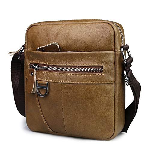 BAGZY Bolsa de ombro de homem pele genuína bolsa de mensageiro pequena bolsa tiracolo embalagem de bolsa de porta-moedas viagens ao ar livre para porta-moedas telemóvel teclas telefónicas castanho
