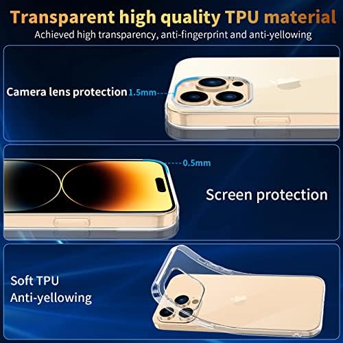 Gonattis Compatible with iPhone 14 Pro Max Case(6.7Inch), 2 Pack Screen Protectors and 1 Pack Camera Protector, Soft TPU Silicone Yellowing Resistant Case Cover for iPhone 14 Pro Max - Clear