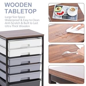 Rolling Storage Cart with DrawersUtility Cart with 8 Drawers and Wooden TabletopRolling Drawer CartStorage Drawer Cart for Living RoomClassroomBedroomBathroomDormOfficeDark Grey