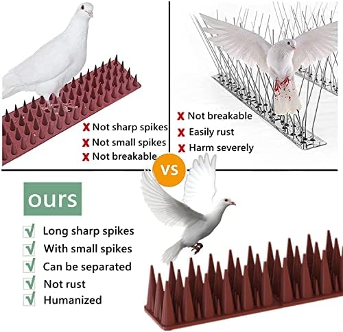 Apluskis Upgraded Bird Spikes, 20 Pack/6M Bird Squirrel Raccoon Pigeon Cat Fox Animal Deterrent Spikes Fence Spikes for Outside Anti Bird Defender Spikes Outdoor to Keep Birds Away (Brown)
