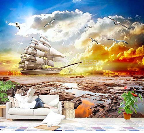Papier peint décor à la maison paysage voilier 3D - 3