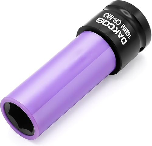 Zócalo de tuerca de llanta de impacto de 0.591 in, unidad de 1/2 pulgada, con mangas protectoras, CR-MO