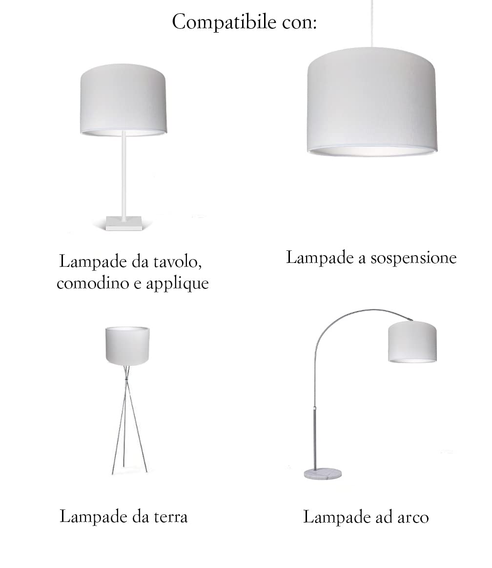 Paralume Moderno Elegante prodotto a Mano in Italia con Cotone di qualità | 8 colori | per Lampada da Tavolo, da Terra, ad Arco e a Sospensione | attacco E14 e E27 (Bianco, Diametro 20cm)
