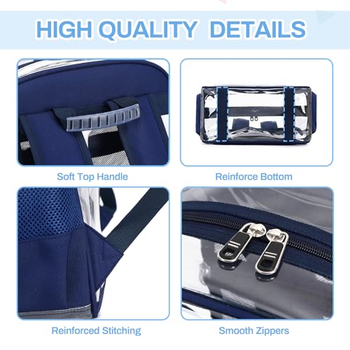 Image of MUSEVOS Clear Backpack, Heavy Duty See Through Book Bag for Work, Security, Concerts, College Transparent PVC bookback Stadium Approved, Navy Blue