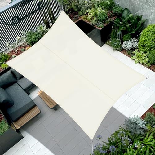 Cool Area Vela ombreggiante Rettangolare 4x5m Impermeabile Tenda a Vela Protezione 95% Raggi UV Parasole per Giardino Esterno Terrazza-Crema
