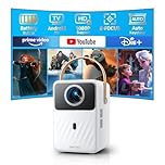 【Dust-Proof Projector Built-In Rechargeable Battery & Android TV】Portable Smart Projector with APPs, Auto Focus Keystone, FHD 1080P, WiFi Bluetooth Mini Outdoor Movie Projector for Phone/TV Stick/PS4