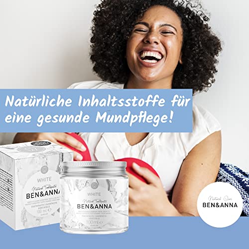 BEN & ANNA WHITE - Fluoridfreie natürliche Zahnpasta im Glas - Aktivkohle Whitening, Vegan, Natürlicher Minz Geschmack - Zahnpasta in der Dose, Weiße Zähne - 1er Pack – Bild 5