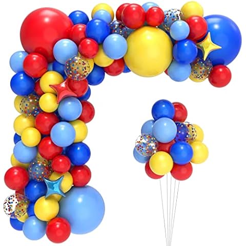 JOYYPOP Carnival Balloon Arch Kit with 123pcs Red Blue Yellow Rainbow Latex Confetti Balloons for Birthday Party Decorations Cover
