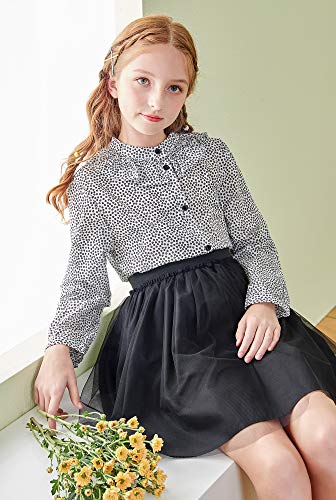Image of SOLOCOTE Girls Blouse Ruffle Long Sleeve Button Down Shirts Princess Cotton Loose Soft Tops Spring and Summer, SLN9011 13-14 Black