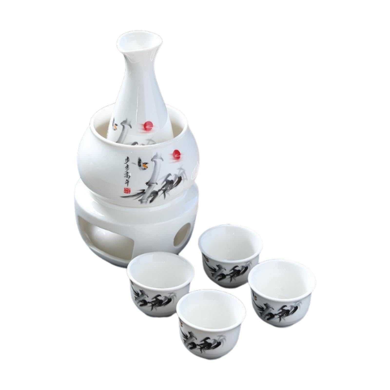 7 Teiliges Japanisches Sake Set mit Bechern Und Flasche Zum Erwärmen Und Servieren von Getränken, Traditioneller Stil, Ideal für.., A