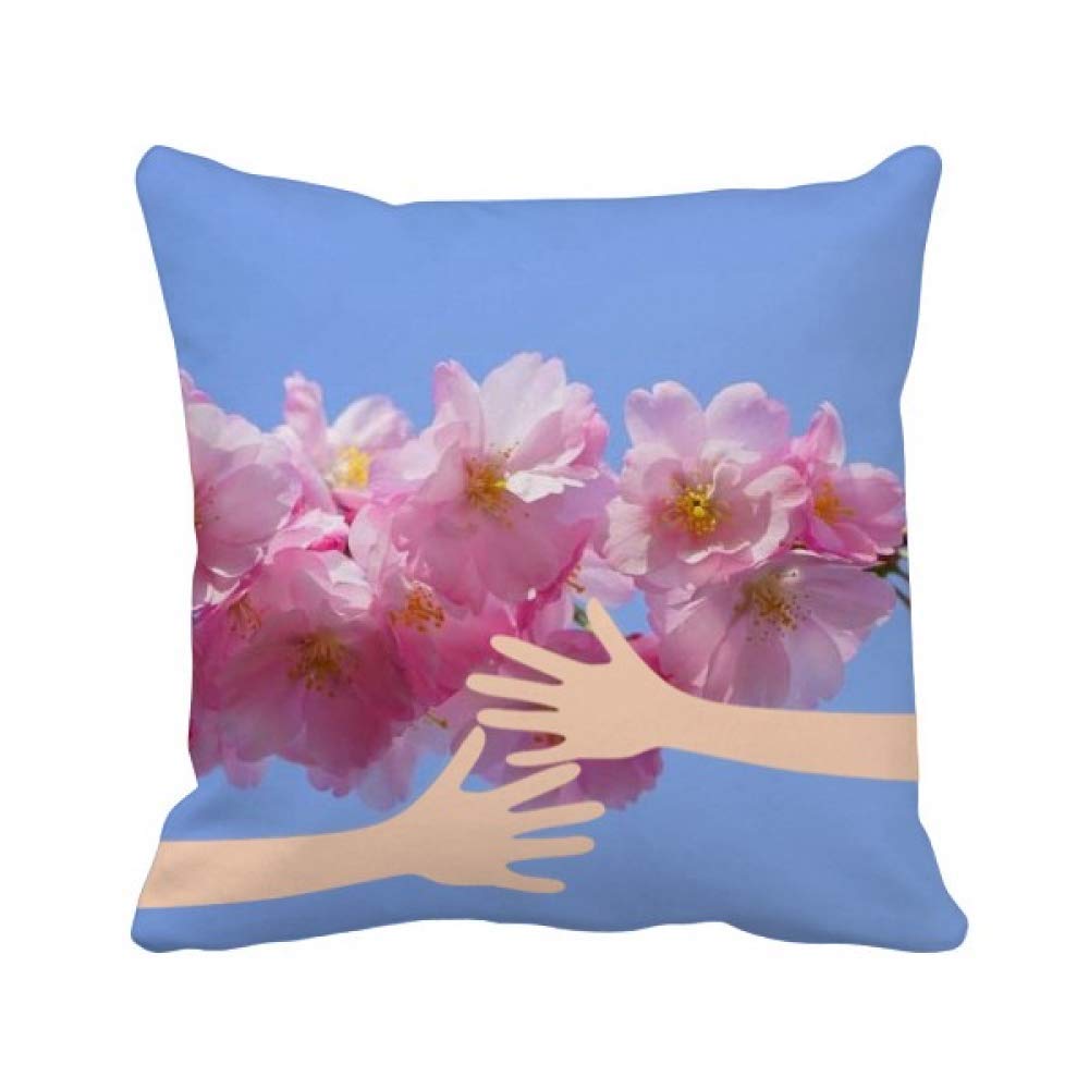 Coussin ciel bleu fleurs roses finition haut de gamme salon