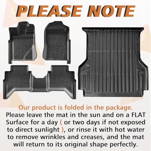 Image of TripleAliners Truck Bed Mat & Floor Mats Front Rear Full Set Compatible with Ford Ranger 2024-2025 SuperCrew Accessories All Weather TPE Truck Liner Custom Fit (5FT Truck Bed Mat+Floor Mats)