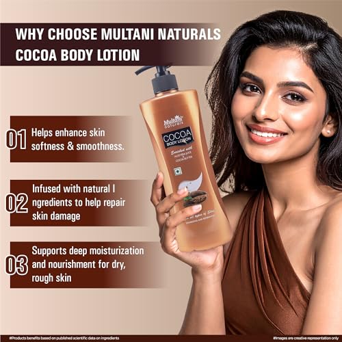 Image of Multani Natural Cocoa Body Lotion (Pack of 2 (400ml each) | Moisturising Body Lotion for Women & Men | Hydrating & Refreshing | Helps in Dryness Reduction & Softens The Skin | Paraben & SLS Free