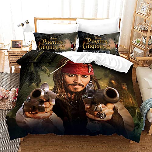 ESAAH Housse de couette 3D Pirates des Caraïbes, Microfibre, Housse de couette et taie d'oreiller, parure de lit pour femme et homme (A1,200 x 200 cm+80 x 80 cm)