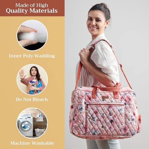 Maison d' Hermine Weekender Bags for Women Cotton Quilted Duffel Overnight Luggage Weekend Bag for Men Gym Sports Gifts Travel Business Travellers Family Trip (Pale Garden)3