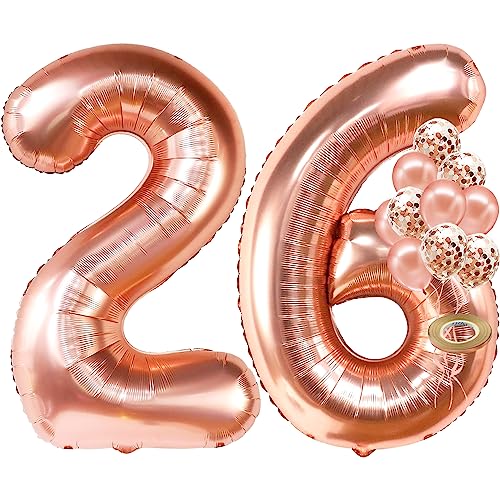 KatchOn, Rose Gold 26 Balloon Number - Giant, 40 Inch | 26 Birthday Balloons, 26 Birthday Decorations for Women | Rose Gold 26 Balloons for 26th Birthday Decorations for Women | 26 Number Balloons