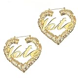 HAOQINA Custom Heart Name Earrings Personalized Bamboo Hoop Earrings 18K Gold Plated Customize Earrings for Women Girls Hip-Hop Fashion Jewelry Gift (Earring Hoop-Love)