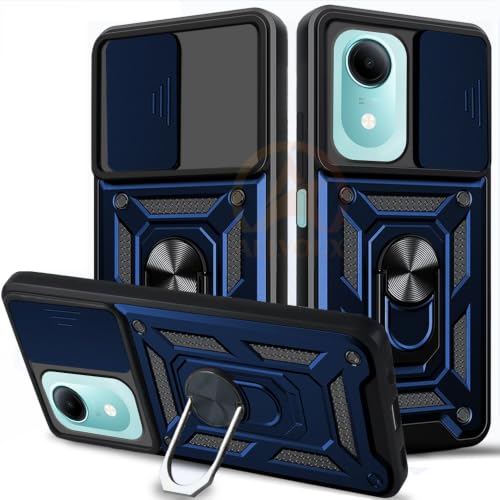 Image of Armor Bumper Back Cover Case for Vivo T5E Rotating Camera Cover, Ring Holder & Kickstand | Heavy Duty & 360 Degree Protection Back Cover for Vivo T5E (Blue)