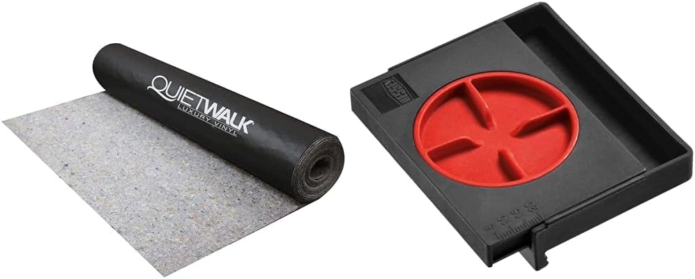 QuietWalk LV Luxury Vinyl, Laminate, or Wood Underlayment (Float, Glue, or Nail) w/Vapor Barrier & Bessey AV2 Wood Floor Spacer, 5 to 20 mm, Glass Nylon Red/Black