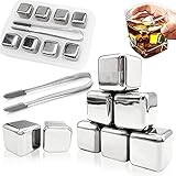 8 Pcs Stainless Steel Ice Cubes,Metal Chilling Stones,Reusable Metal Ice Cubes with Ice Tongs and Freezer Storage Tray for Whiskey,Juice,Soda,Wine,Beer,Vodka