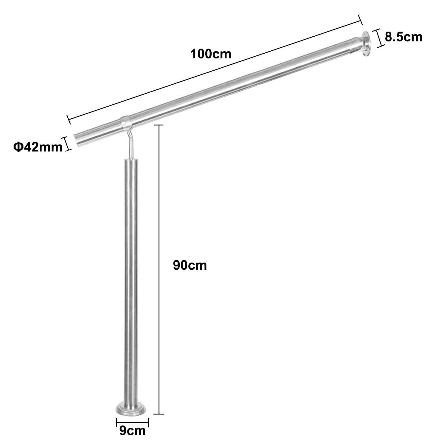 V2A Edelstahl Eingangsgeländer für Treppen Brüstung - Innen und Außen Handlauf Geländer Treppengeländer Edelstahl Wandhandlauf (100cm)