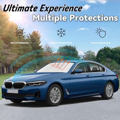 Image of Car Front Windshield Sun Shade for 5 Series 2011-2024, Car Window SunShades Shield Cover Visor Protector with 240T Reflective Fabric UV & Sun Heat Protection Accessories