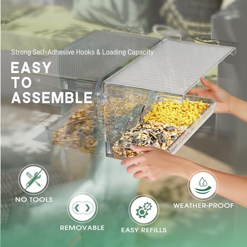 Image of SUNALLY Window Bird Feeder for Outdoors, Clear Birds Feeders Window Mounted with Self-Adhesive Hooks, Outside Wild Bird Watching for Hummingbird,Finch in Garden, Yard, Elderly Kids Viewing